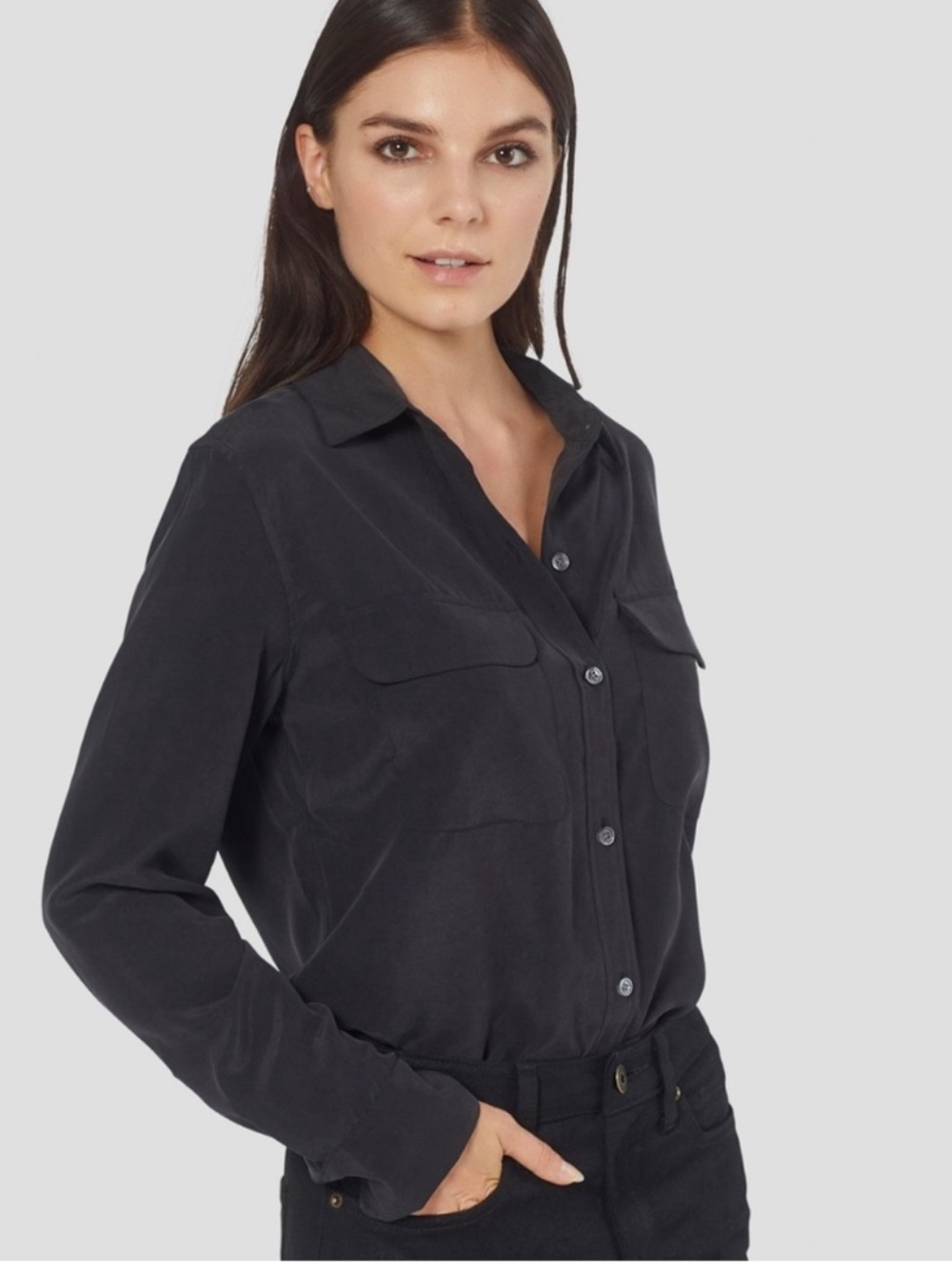 ✨ EQUIPMENT Femme ✨ Black 100% Silk Button Down Shirt Size XS